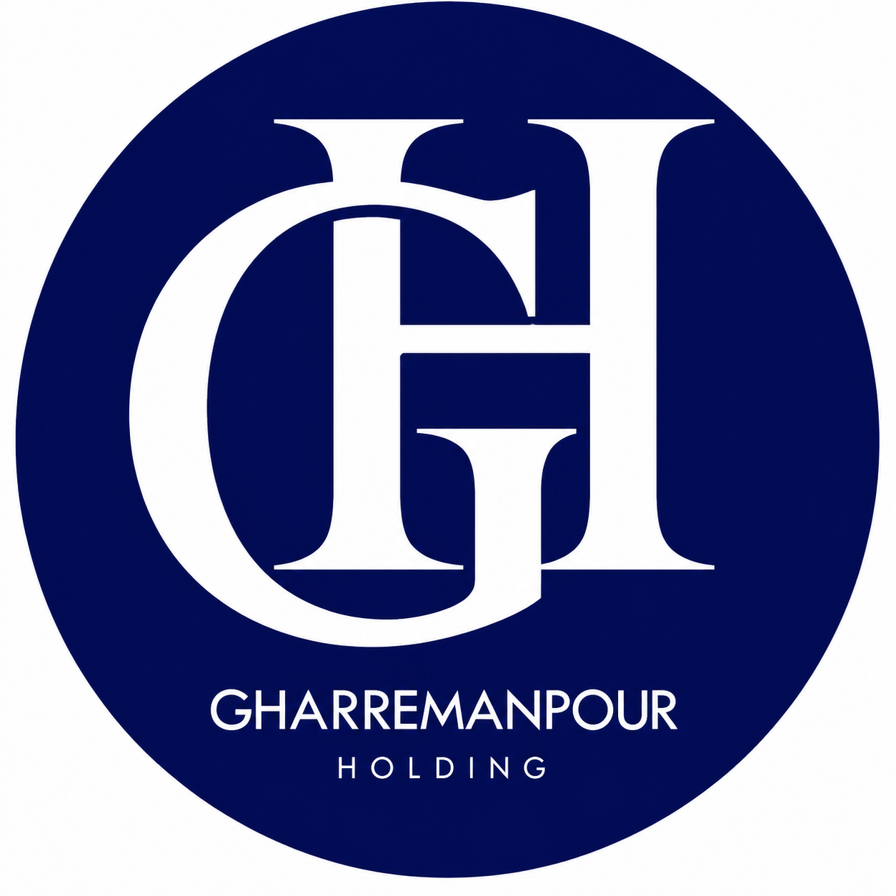 لوگوی رسمی هلدینگ قهرمان‌پور با طراحی مینیمال، شامل نشان GH و نام برند Ghahremanpour Holding با کیفیت بالا.